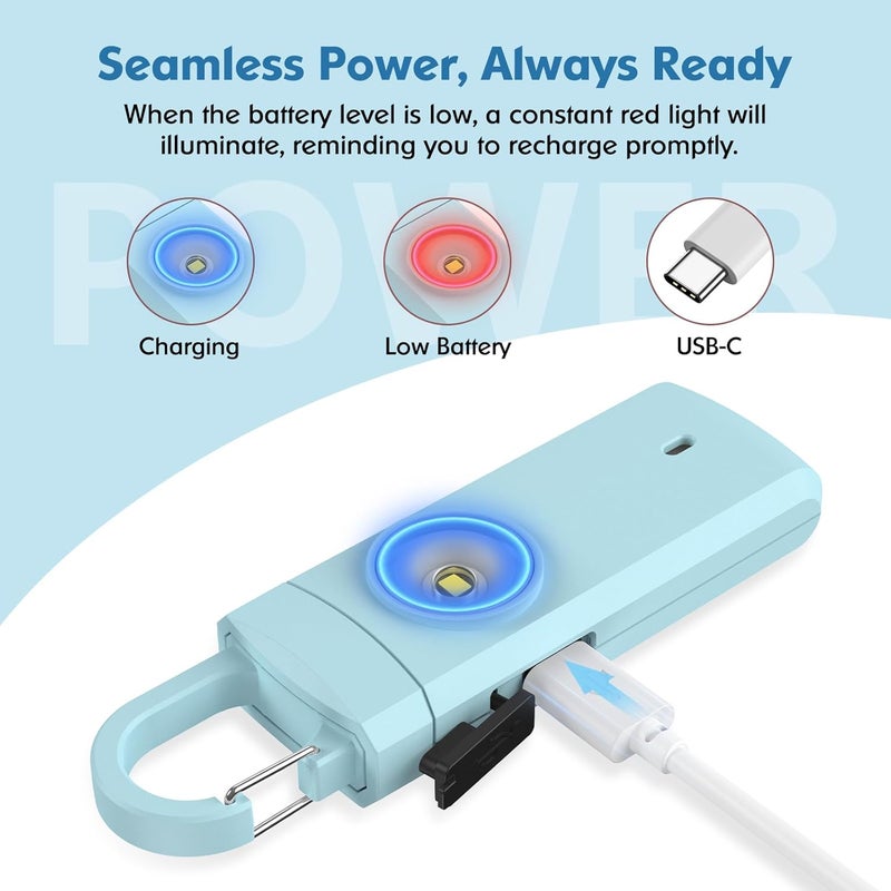 ANKOSHUN Rechargeable Personal Alarm for Women - Valentine Birthday Gifts for Women, Daughter, College Student, Teen Girl, Elders, Kids, Siren Alarm, USB Charging, Aqua - Image 2